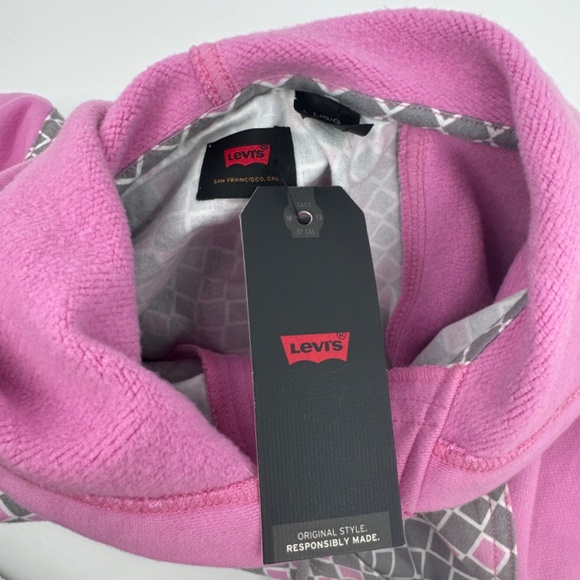 Levis Hoodie Men Large NEW Pink Gray Checker Pullover Skateboarding Sweatshirt - Picture 6 of 11